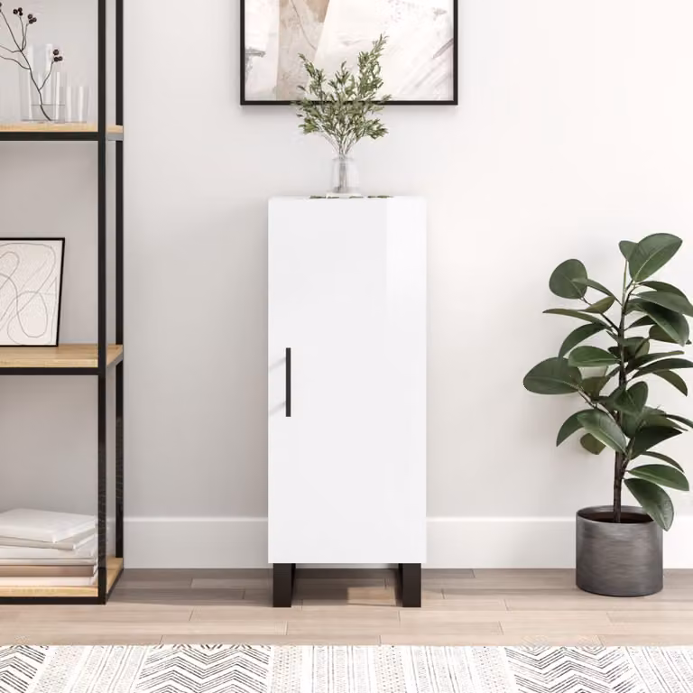 Credenza moderna vidaXL Bianco Lucido in legno e metallo, sospesa, L/P/H: 34,5 x 34 x 90 cm