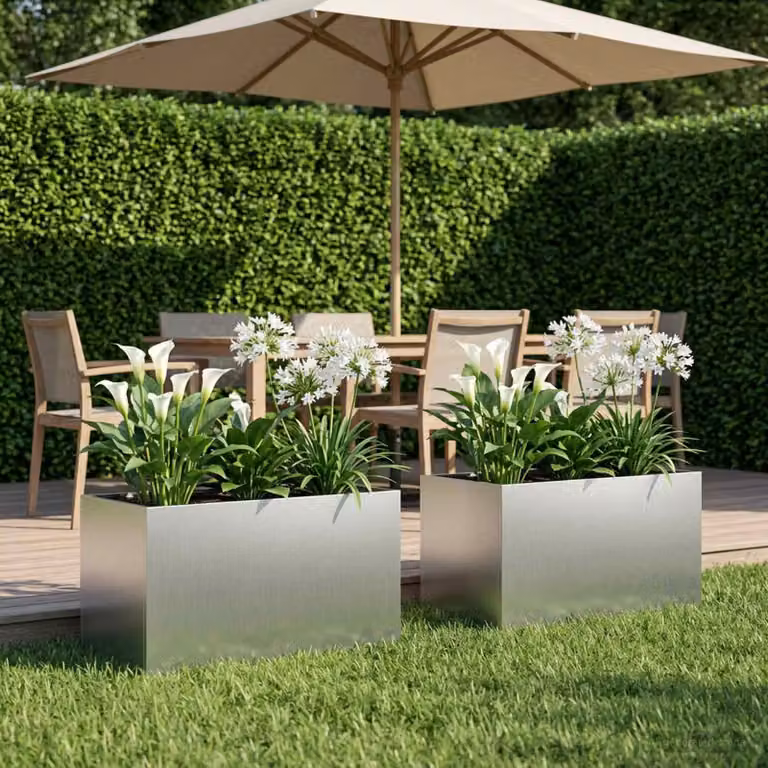 Set di 2 vasi da giardino vidaXL in acciaio zincato argento, L 100 x P 50 x H 50 cm