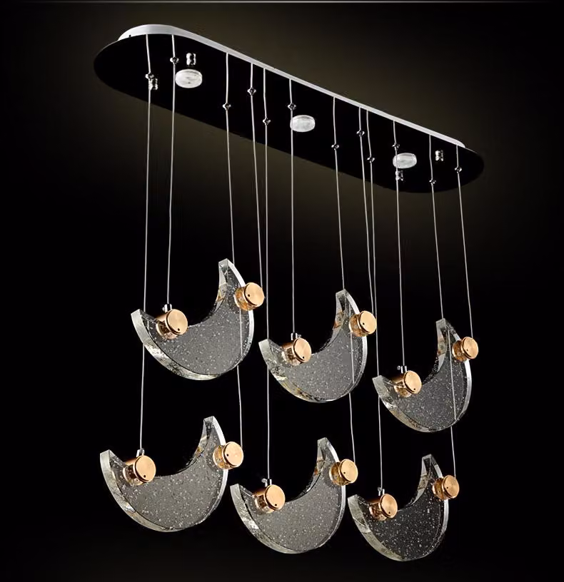 Lampada a sospensione LED 1668-6 80*20 cm H 130 cm Cristalli di luna Telecomando Colore della luce regolabile A+