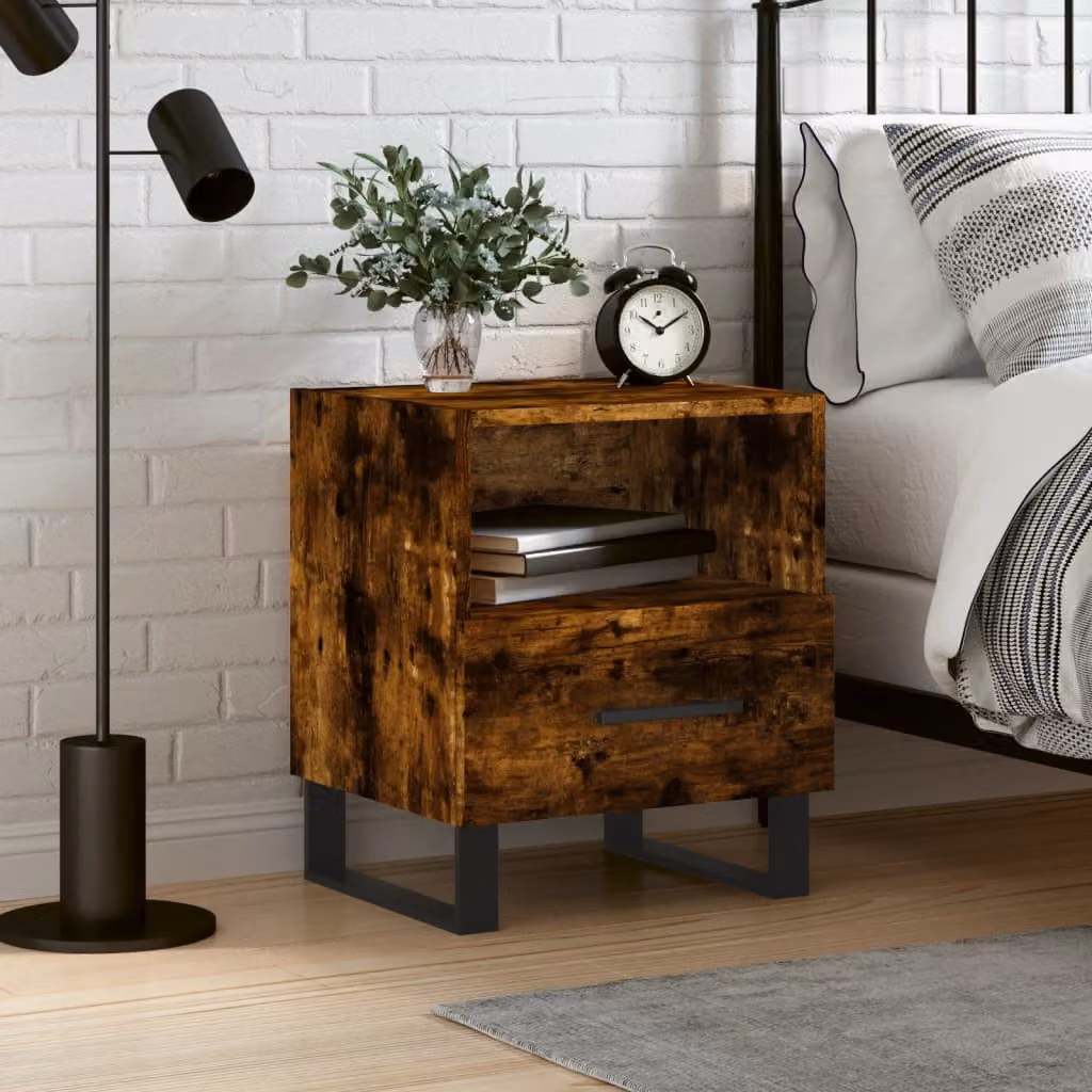 Comodino vidaXL in Legno Rovere Fumo, Design Moderno, L: 40 cm, P: 35 cm, H: 47,5 cm