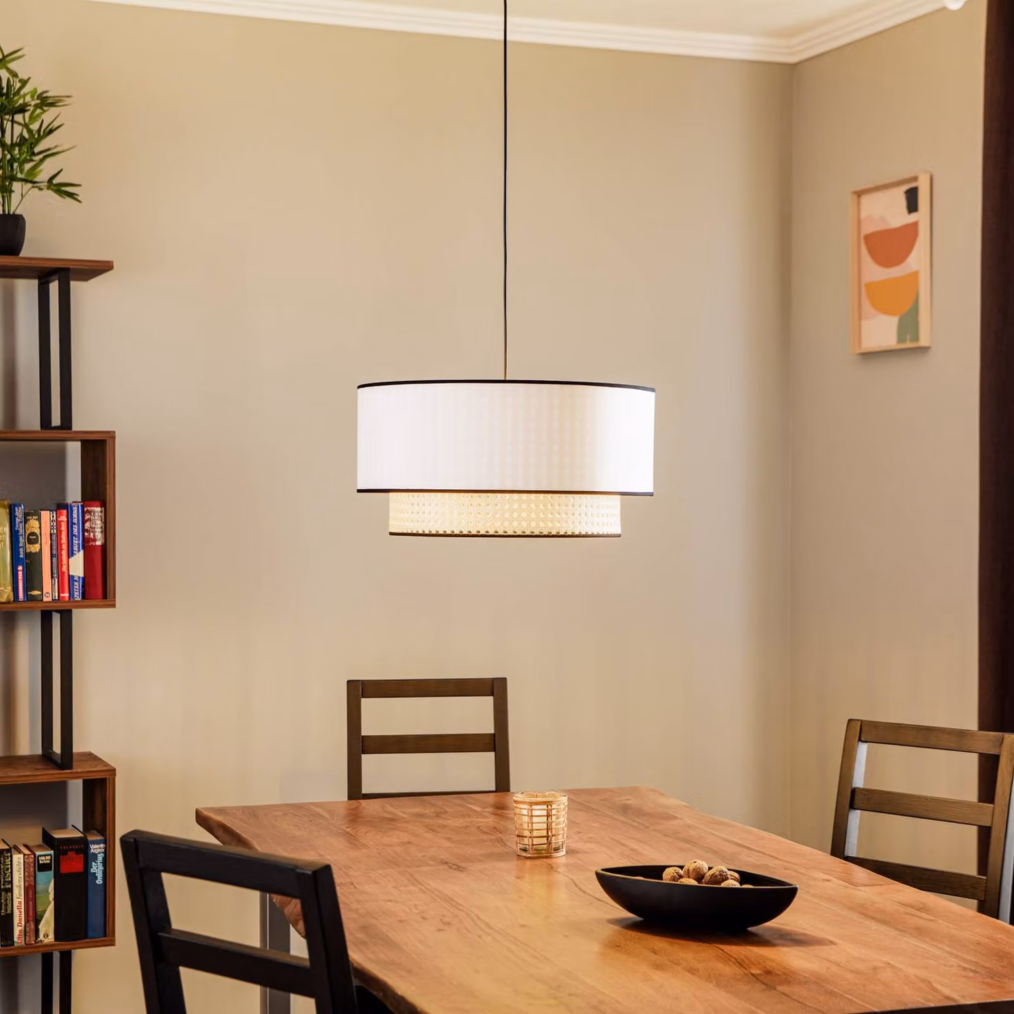 Lampada a sospensione Boho Duolla, dimmerabile, Bianco / Opale, Soggiorno / Sala da pranzo, Tessuto / Stoffa / Seta, Campagna / Rustiche, Lampada a sospensione