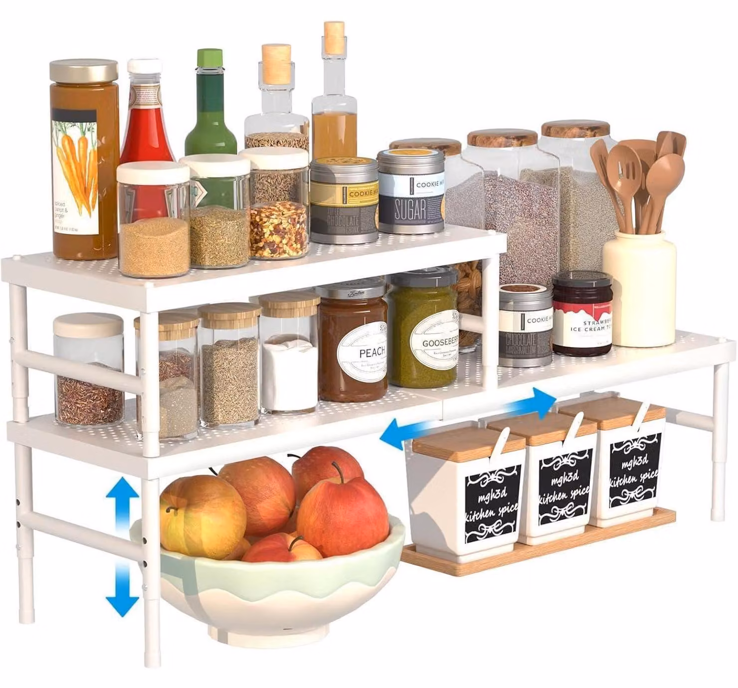 Set di 2 scaffali per armadio, colore bianco, regolabili da 42 a 72 cm, espandibili, con finiture in acciaio inossidabile