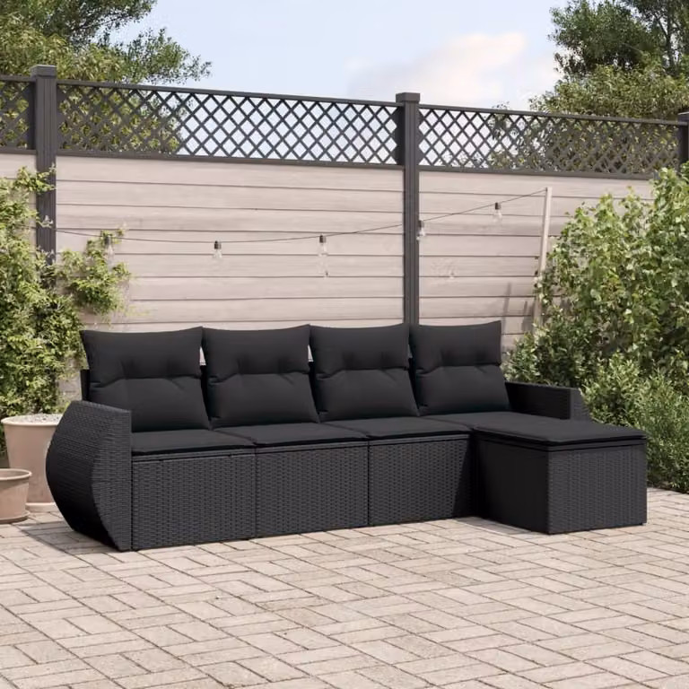Maison Exclusive - Set Divani da Giardino 5 pz con Cuscini in Polyrattan Nero