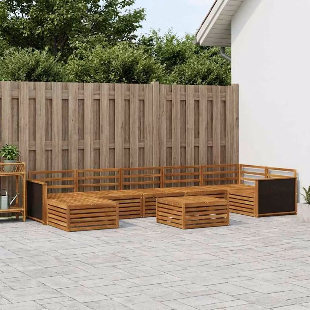 Set di divani da esterno vidaXL 8 pz in legno di acacia marrone con cuscini e tavolino da caffè in stile moderno per giardino e terrazza