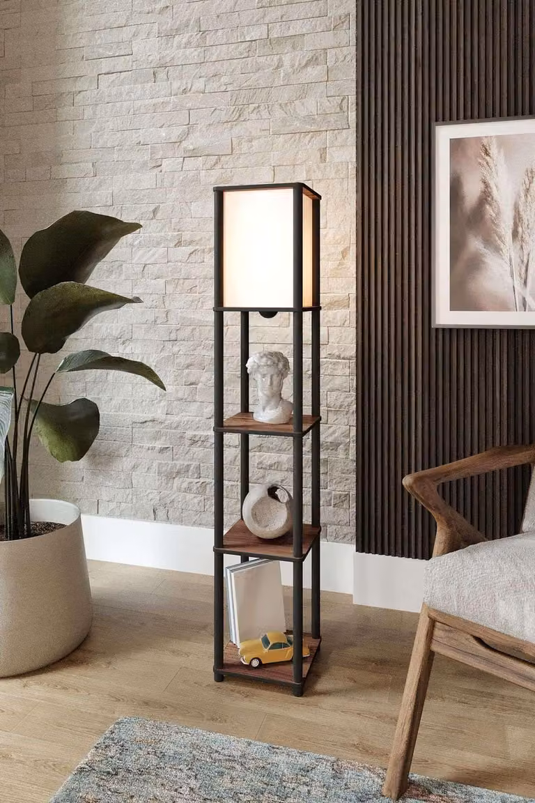 Opviq, lampada da terra di alta qualità in carta craft e MDF, noce, altezza 150 cm, 1 x E27, max. 40 W, IP21, design scandinavo, ideale per gli interni moderni.