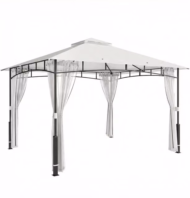 Gazebo da giardino Outsunny con zanzariera e doppio tetto idrorepellente, nero, L: 360 cm x P: 300 cm – 1