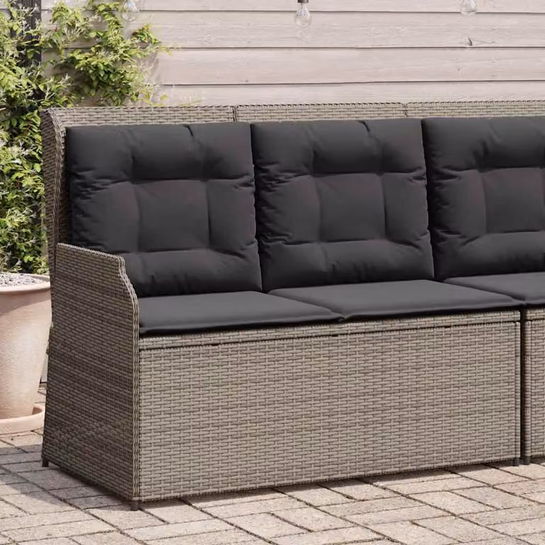 vidaXL Panca Reclinabile da Giardino in Polyrattan e Metallo con Cuscini Grigia