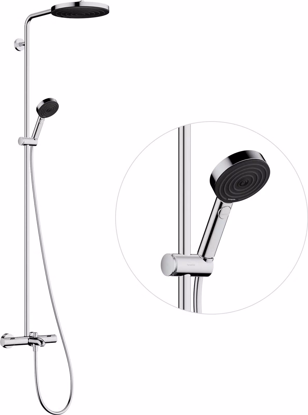 hansgrohe Pulsify S PURO Système de douche 260, 1jet, thermostat de baignoire Ecostat Fine, douchette à main 3jet, EcoSmart, chrome, 24232000, 24232000