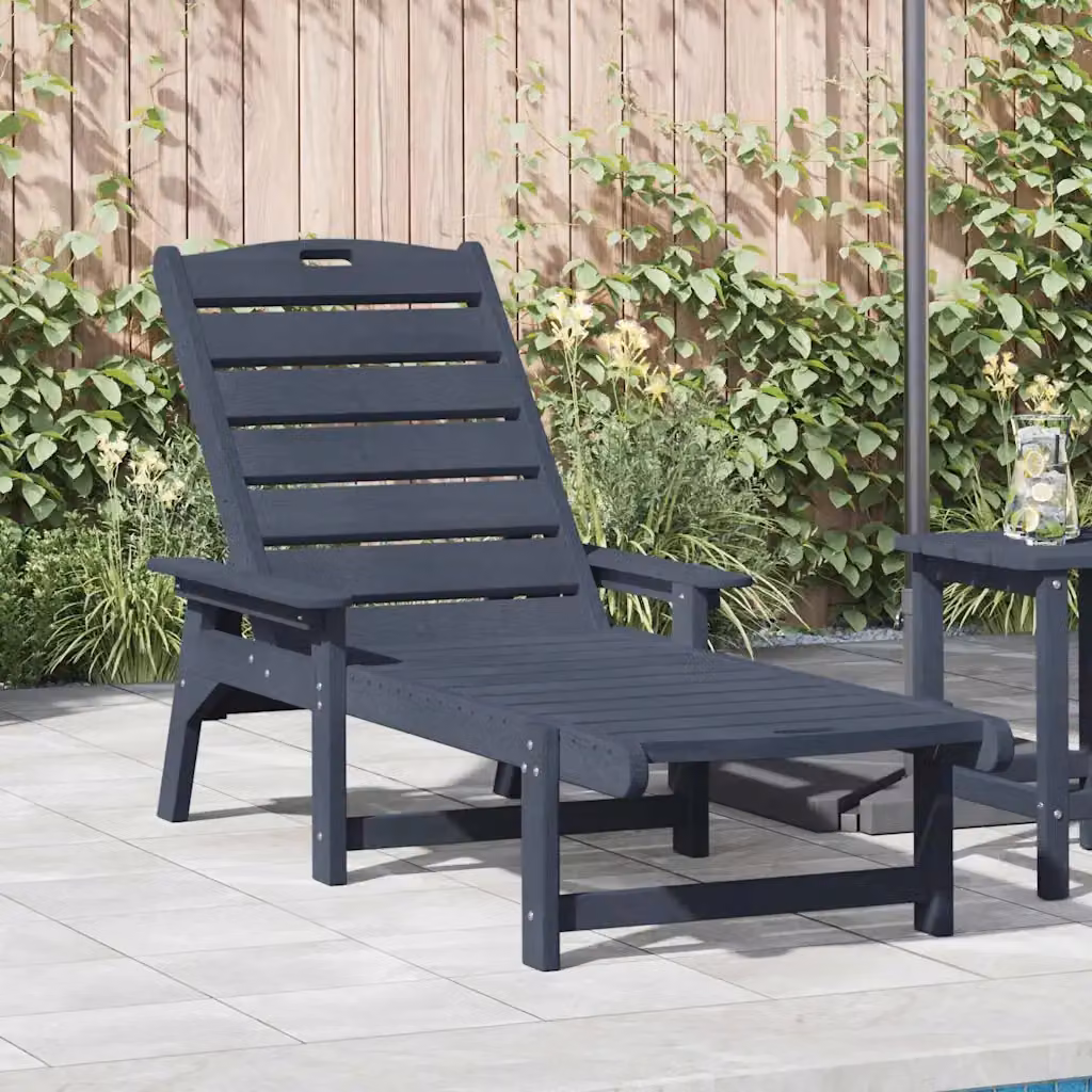 vidaXL Lettino da sole blu con poggiatesta regolabile in HDPE per giardino e terrazza