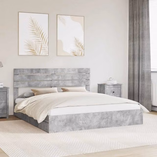 Letto con Contenitore con cassetto Grigio cemento 200 x 200 cm 3411546