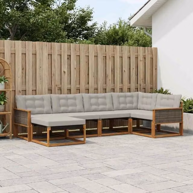 Set di divani da esterno 6 pz Naturale e Grigio Chiaro 3381531