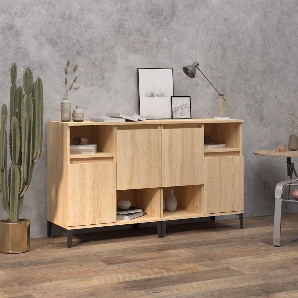 Set di 2 credenze vidaXL in legno multistrato e MDF, colore rovere, L 60 cm x P 35 cm x H 70 cm