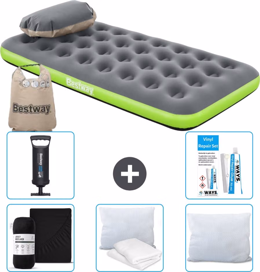 Materasso gonfiabile Bestway - 1 persona - 99 x 188 x 22 cm - grigio/verde - accessori inclusi