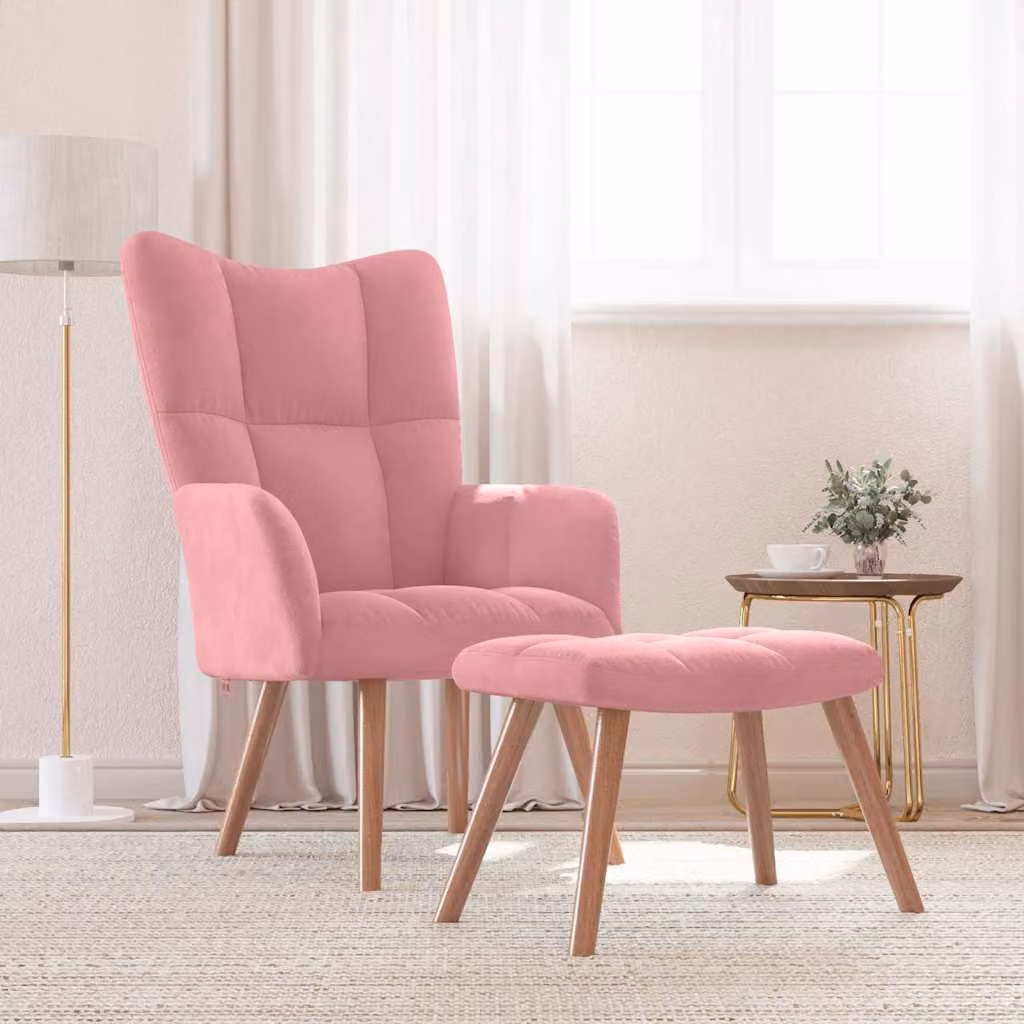 vidaXL Poltrona Relax con Poggiapiedi in Velluto Rosa