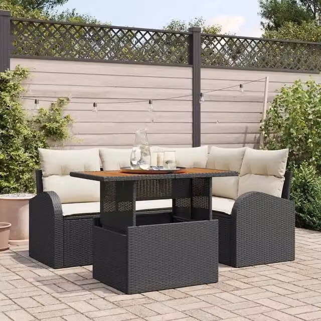 Set Divano da Giardino 5 pz Nero e crema 3349578