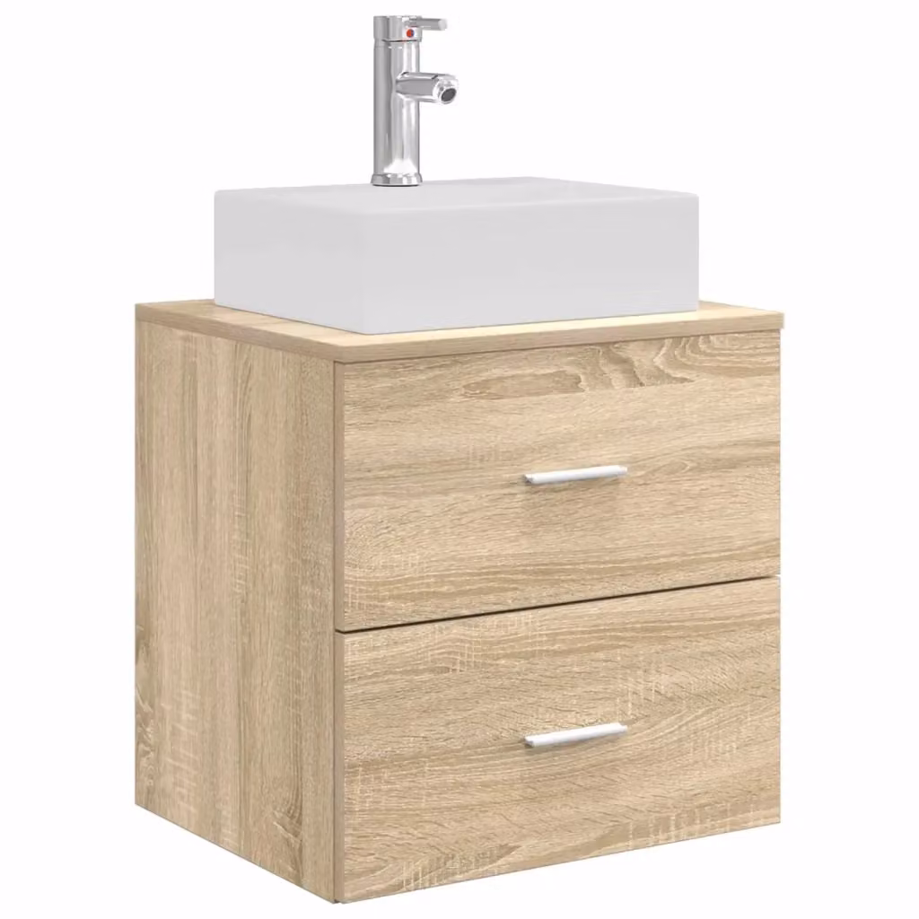 Mobile Lavabo da Parete Moderno vidaXL in Rovere Sonoma Marrone con Cassetti e Ante L/P/H: 49,5 x 41 x 62,5 cm – 2
