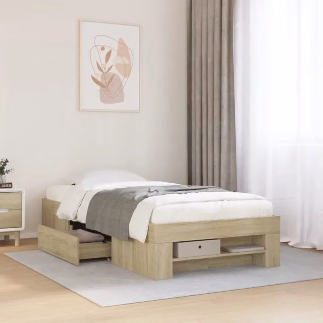 Giroletto senza materasso vidaXL in legno Rovere Sonoma L/P: 100 x 200 cm – 1