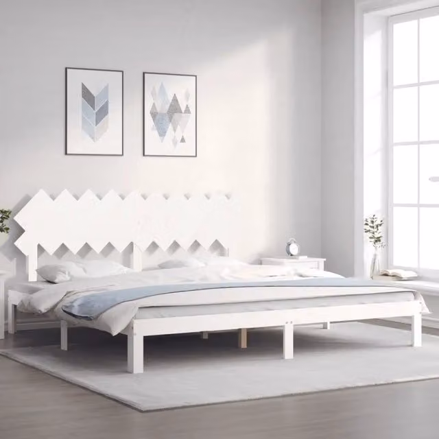 Giroletto senza Materasso-Struttura Letto Bianco 200x200 cm Legno Massello Pino 634246