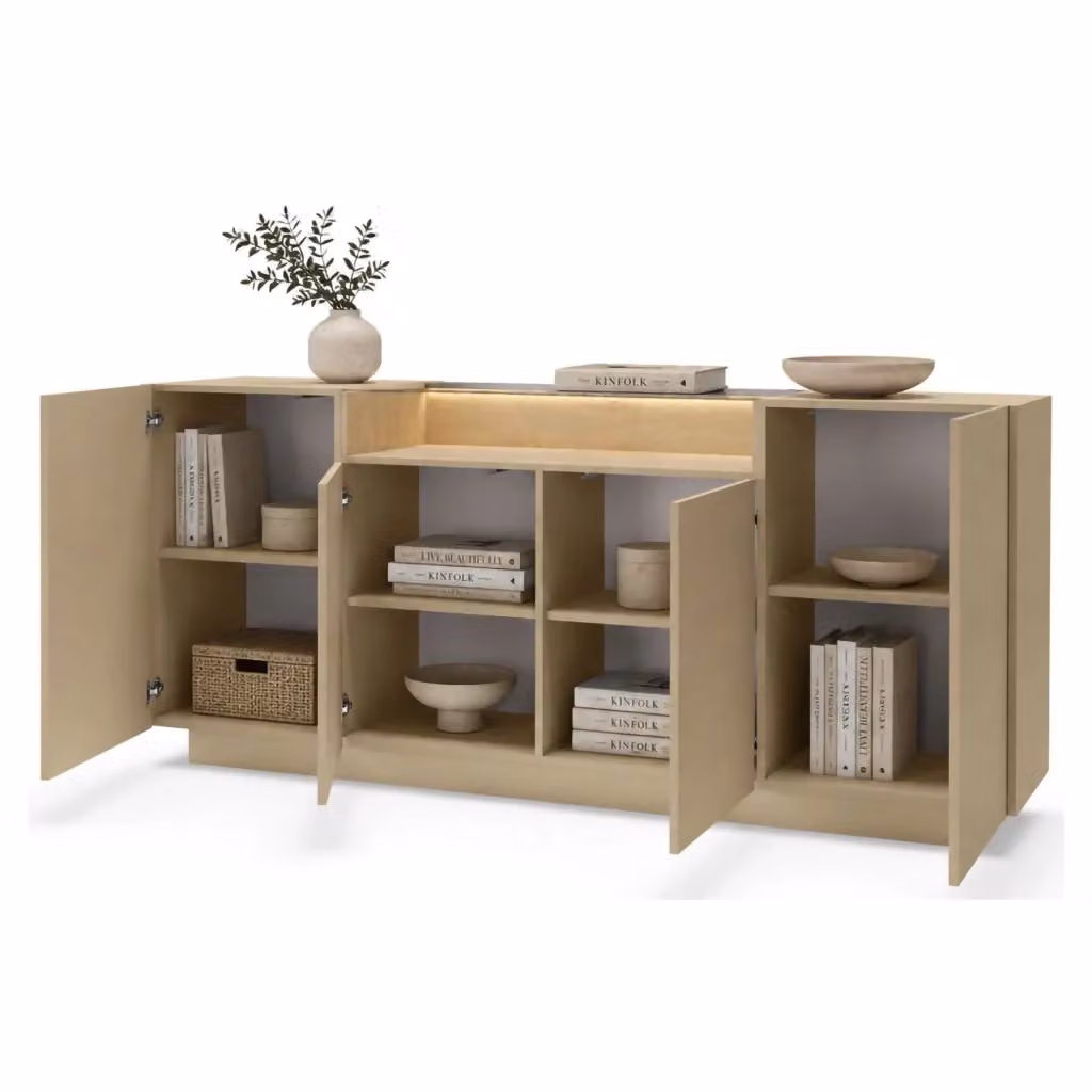 Madia DMORA Halefa in finitura rovere marrone chiaro e beige con illuminazione integrata, L: 103 cm, P: 40 cm, H: 83 cm – 2