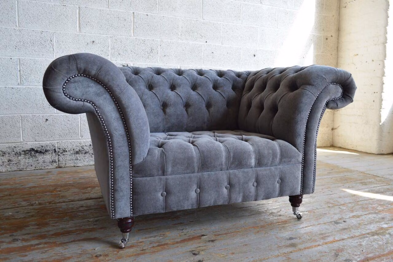 Sessel Couch Polster Sofa Chesterfield Couchen 1,5 Sitzer Einsitzer Grau Textil