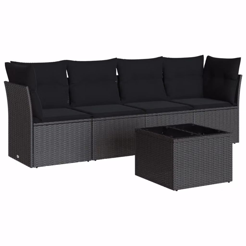 vidaXL Set Divani da Giardino 5 pz a Forma a L con Cuscini in Polyrattan Nero e Tavolino da Esterno – 2