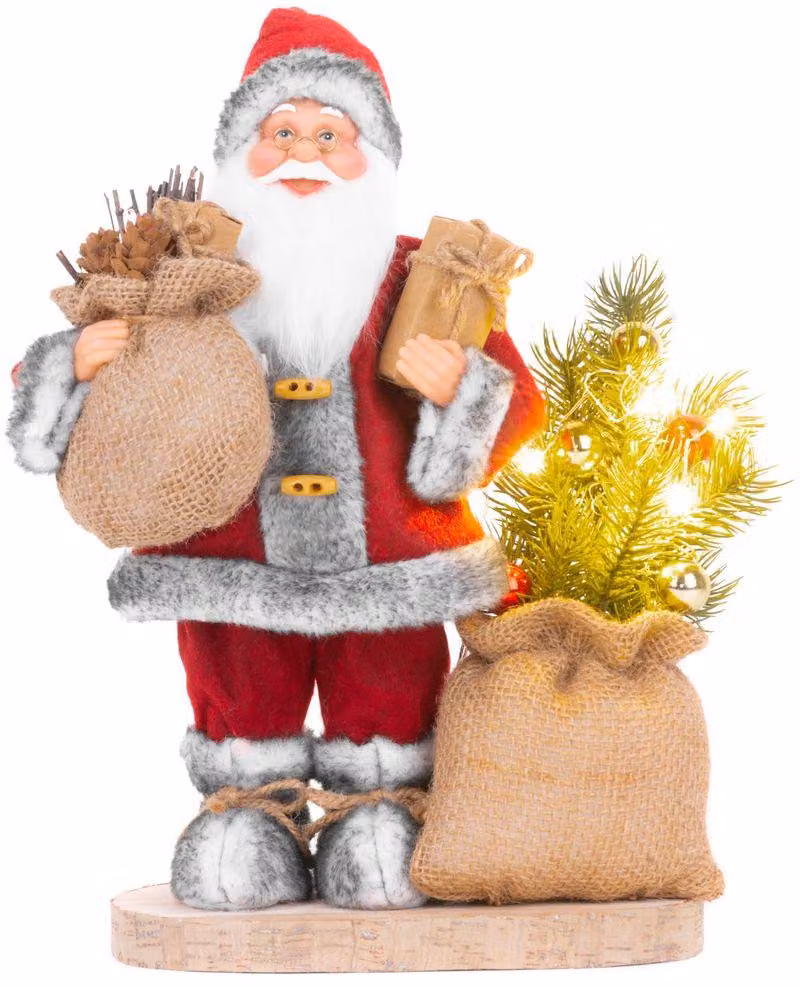 Decorazione MagicHome Natale, Babbo Natale con borsa e albero, LED, 3xAAA, 30 cm