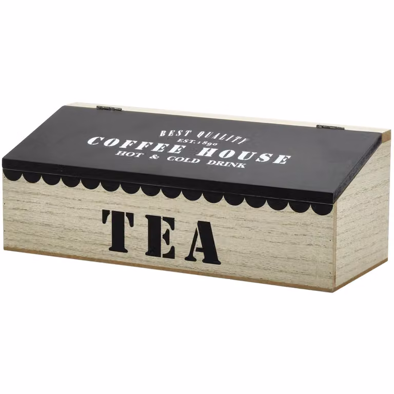 Portatisane Gusto Casa in legno marrone con 4 scomparti e coperchio, H: 11 cm, L: 30 cm, P: 12 cm