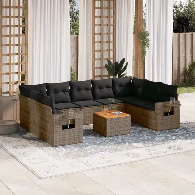 Set Divano da Giardino 10 pz con Cuscini Grigio in Polyrattan 3224709