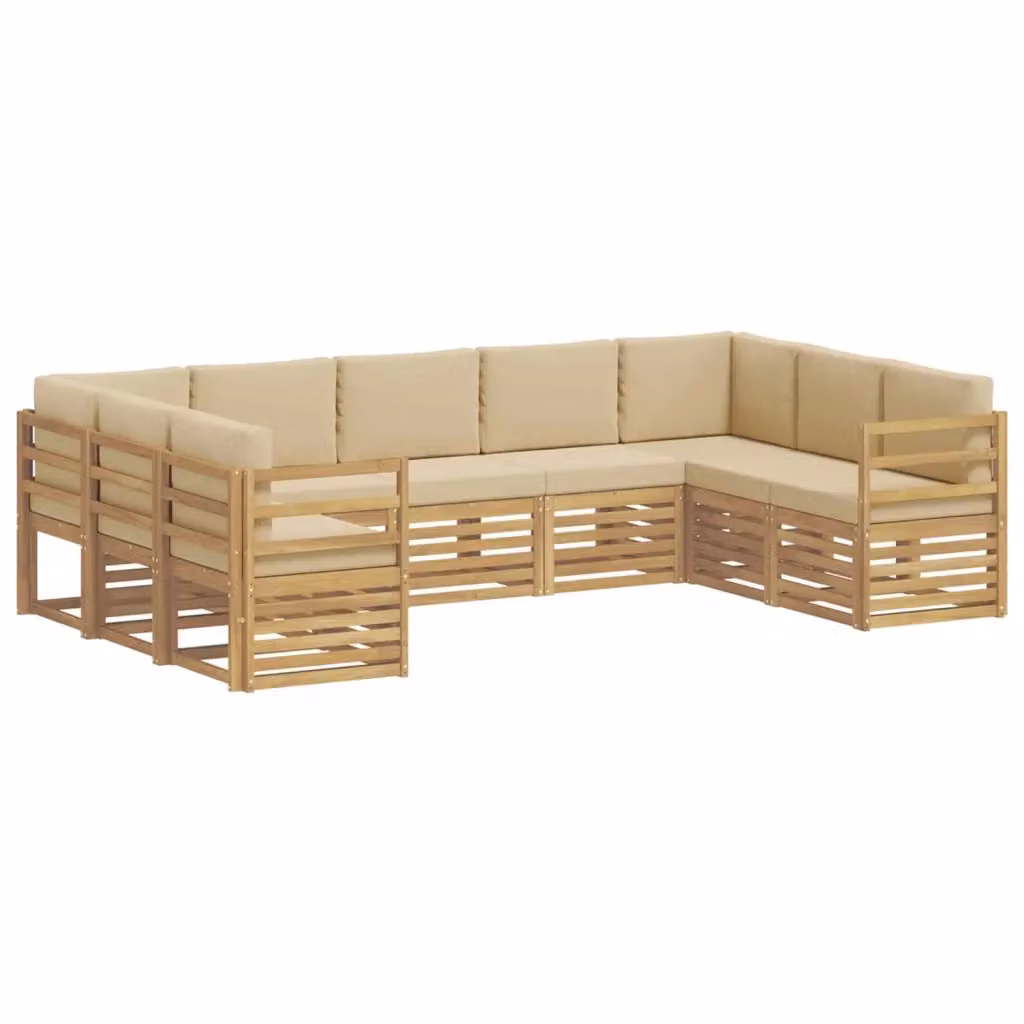 Set di divani da esterno a L vidaXL in legno di acacia con cuscini, Bianco e Beige – 2