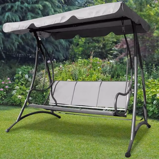 Dondolo da giardino e terrazzo Bakaji con tetto reclinabile in acciaio e tessuto, colore grigio antracite