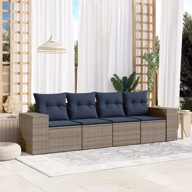 Salotto da Giardino-Set Divani da Giardino 4 pz con Cuscini Grigio in Polyrattan 575535