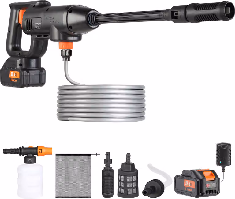 SucceBuy Idropulitrice a batteria - 580 PSI 1,1 GPM Pulitore portatile con batteria da 4,0 Ah e caricatore, ugello 6-in-1, ideale per la casa, i pavimenti, la pulizia dell'auto e l'irrigazione