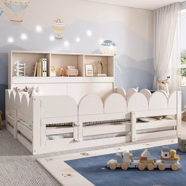 Letto per bambini 140x190 cm, con sponde di sicurezza e vano contenitore, in MDF, bianco