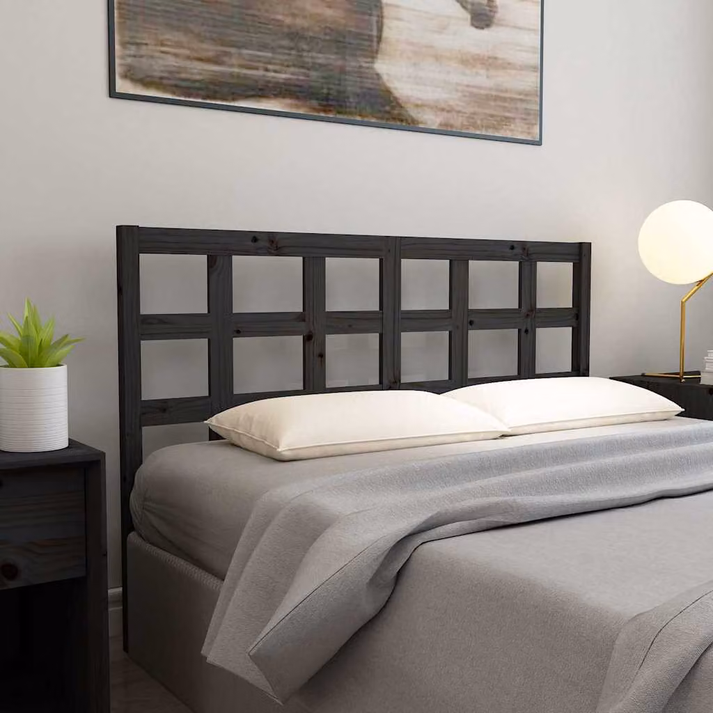 Testiera per letto vidaXL in legno massello di pino nero, stile rustico, L 145,5 x P 4 x H 100 cm