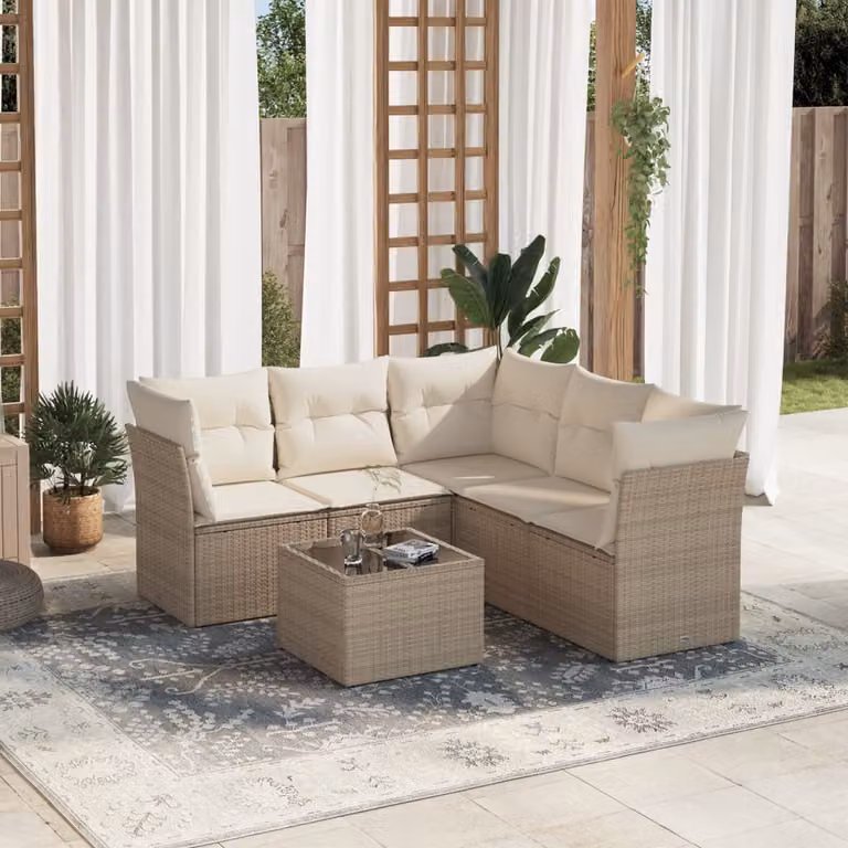 vidaXL Set Divano da Giardino 6 pz Moderno con Cuscini Beige e Tavolino, Struttura in Acciaio e Polyrattan per Terrazza e Giardino
