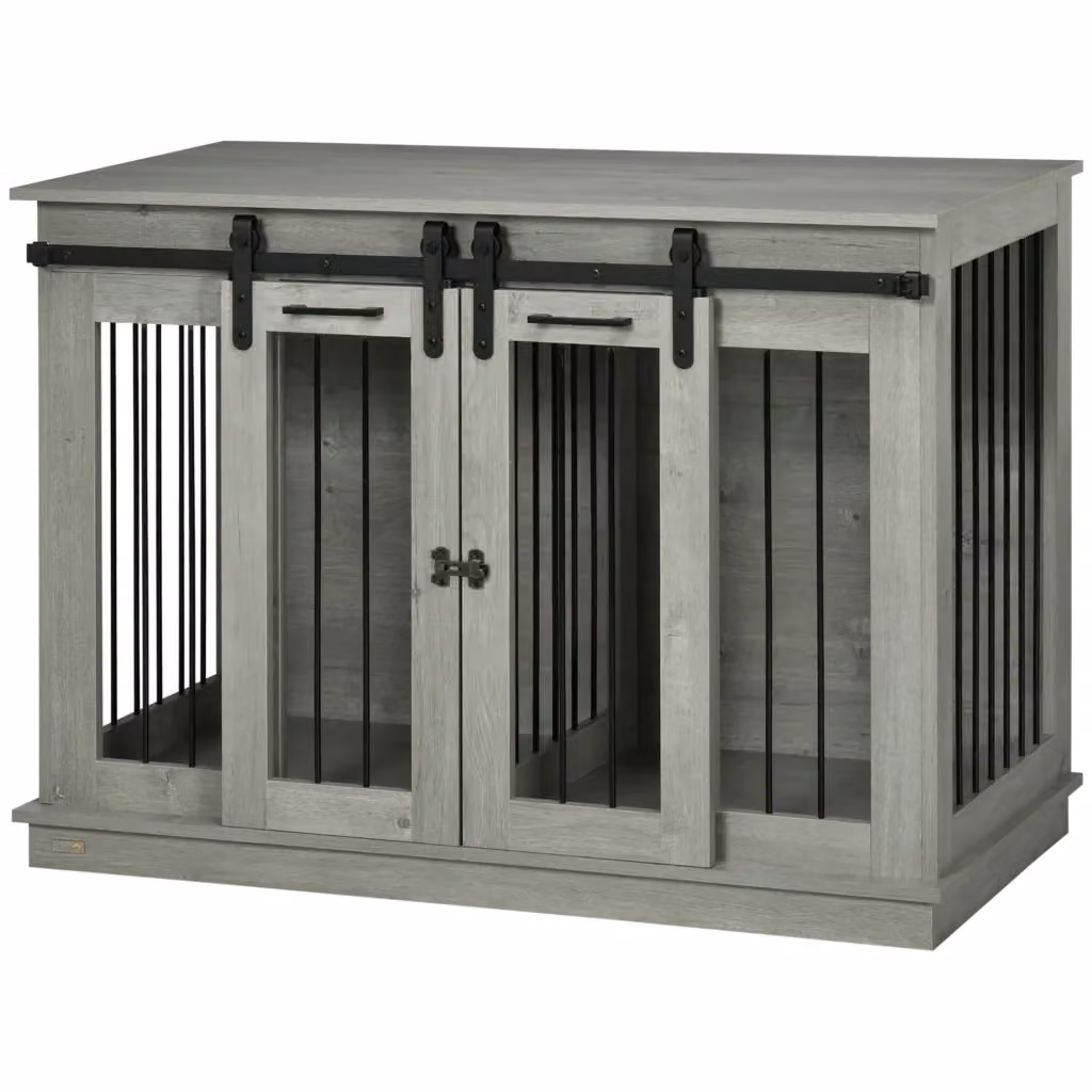 Gabbia per cani Xylo con 2 porte bloccabili design rustico grigio – 2