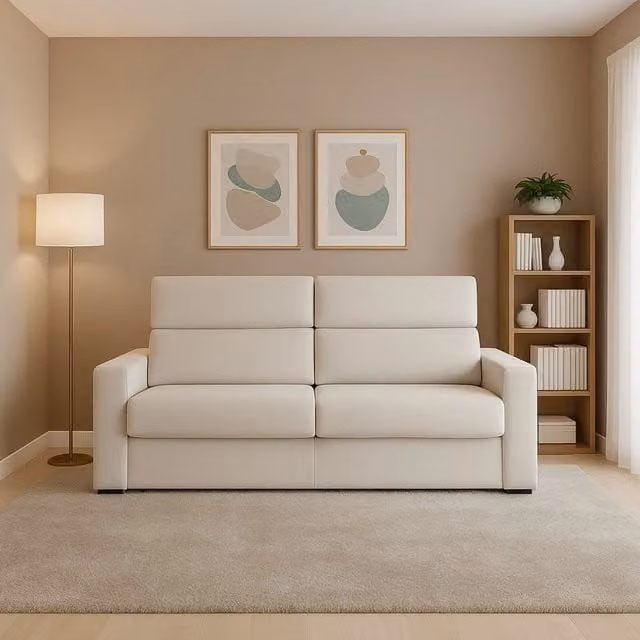 Letino Divano Fisso 2 Posti Sfoderabile Made in Italy Beige L: 200 cm, P: 95 cm, H: 100 cm