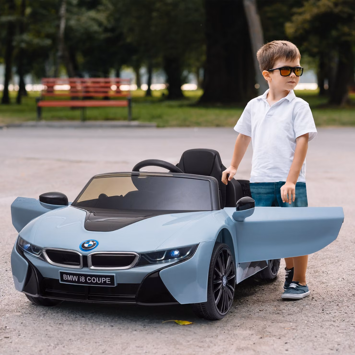 Macchina elettrica per bambini HOMCOM BMW I8 Coupe blu con telecomando e batteria 6V – 2
