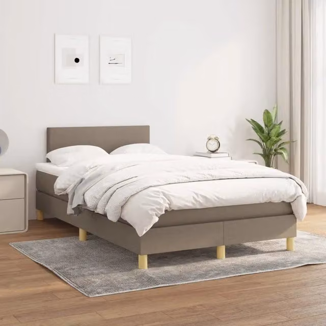 Letto Ibrido con Giroletto a Molle e Materasso vidaXL in Tessuto Beige e Bianco L/P: 120 x 200 cm