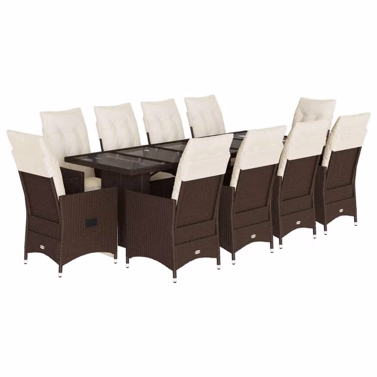 Set Bistrò da Giardino 11 pz con Cuscini in Polyrattan Marrone