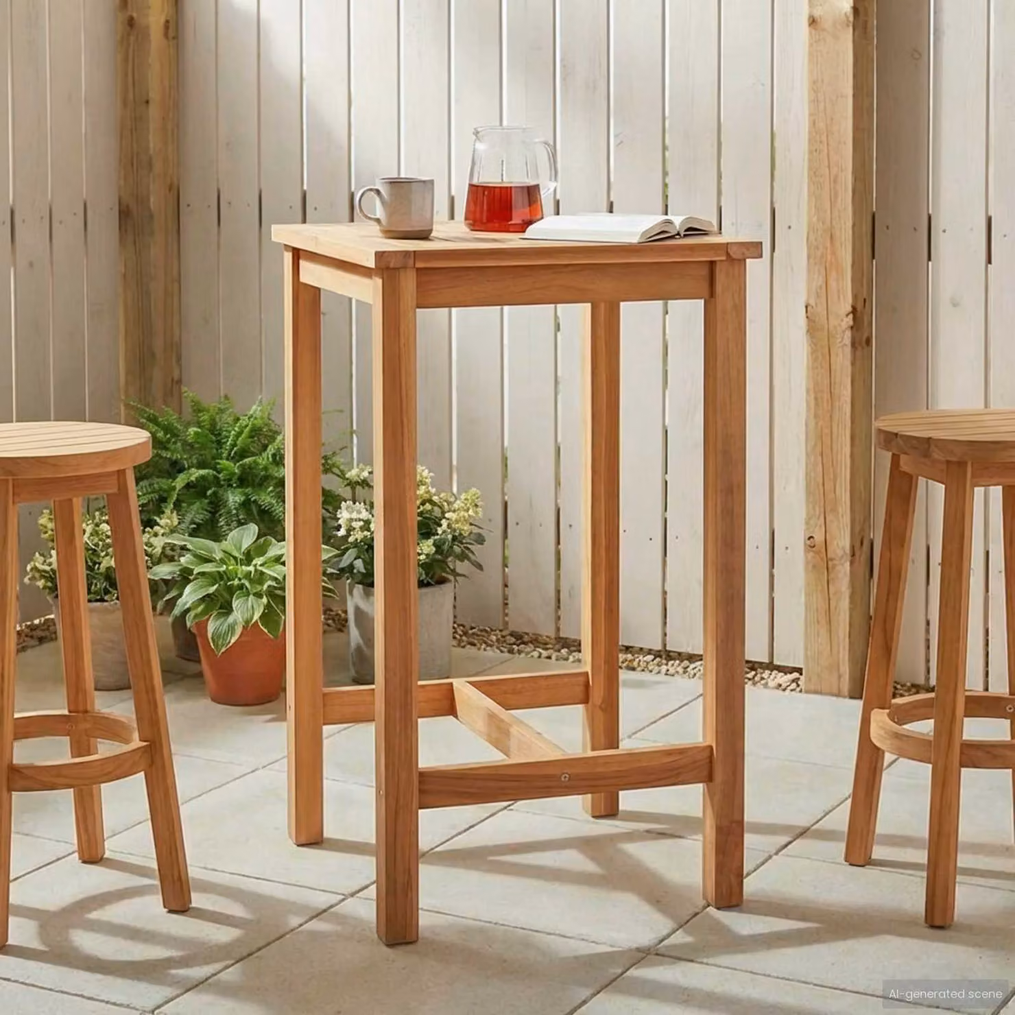 Tavolo da bar vidaXL in teak massello naturale, L/P/H: 60 x 60 x 105 cm