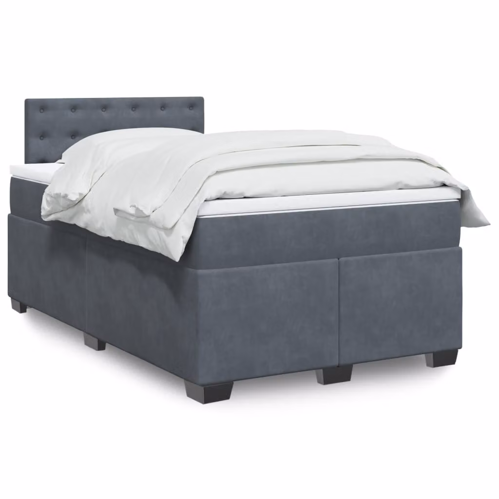 vidaXL Giroletto a Molle con Materasso Ibrido in Velluto Grigio, L/P/H: 120 x 190 cm