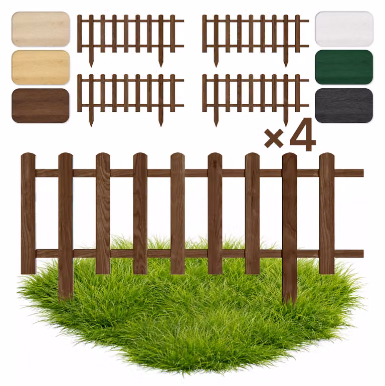 Floranica Set da 4 Staccionata per Giardino 20 cm x 100 cm Marrone Recinzione decorativa Steccato in Legno di Pino impregnato