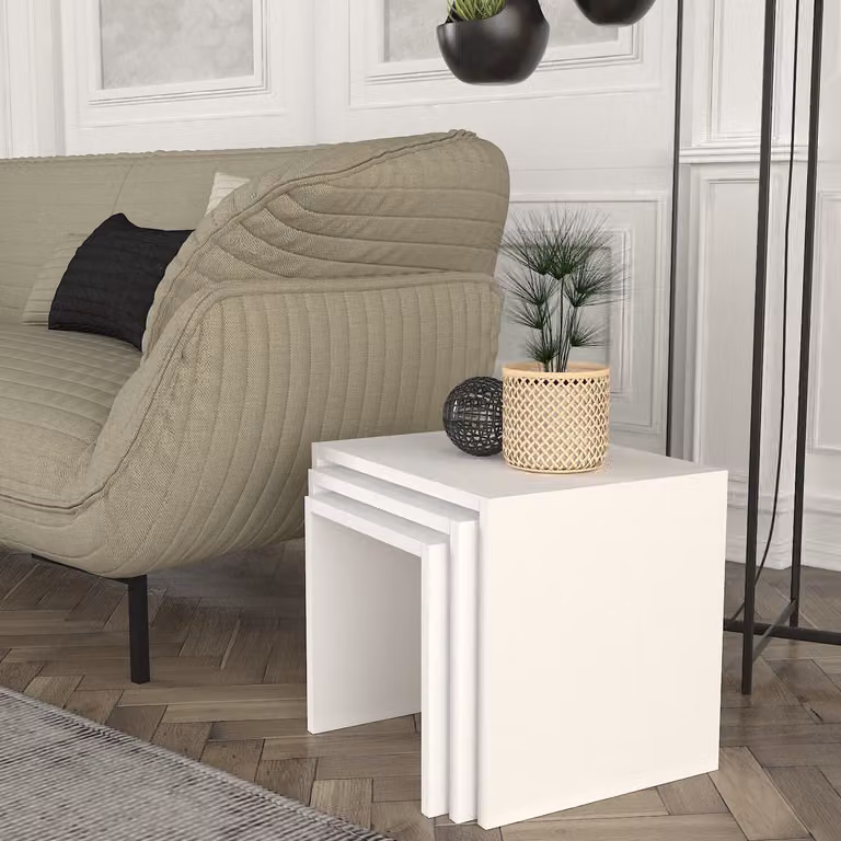 Skye Decor, Zariel - White, Set di tavolini (3 pezzi), Bianco, 100% MELAMINICO, 44,5 x 35 x 38,5 cm