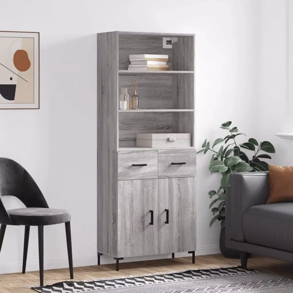 Credenza Buffet da pranzo moderna in legno multistrato Grigio Sonoma L: 69,5 cm, P: 34 cm, H: 180 cm – 2