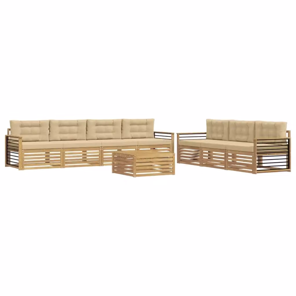 Set da giardino moderno vidaXL composto da 8 pezzi con divani da esterno, tavolino da caffè e cuscini in tessuto beige e bianco con struttura in legno di acacia trattato – 2