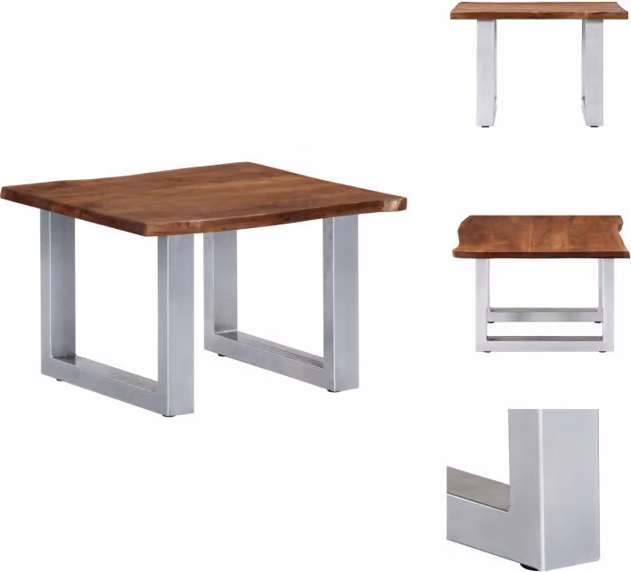vidaXL Tavolino con bordi naturali 60 x 60 x 40 cm in legno massiccio di acacia - Tavolini da caffè