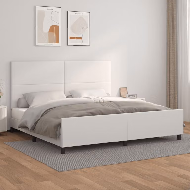 The Living Store Struttura letto con testiera bianca 200x200 cm in ecopelle