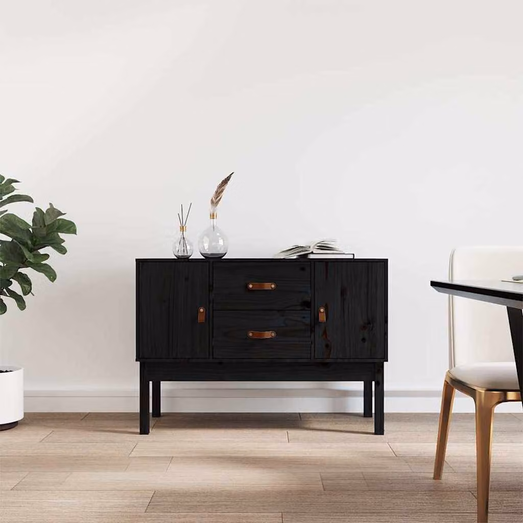 Credenza vidaXL in legno massello di pino nera L: 110 cm, P: 40 cm, H: 78 cm
