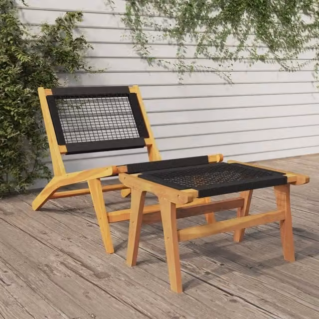 Sedia da giardino con poggiapiedi vidaXL in legno di teak trattato e tessuto in poliestere nero o marrone